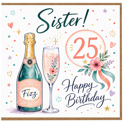 Sister 25th Birthday Card, Happy Birthday Sister