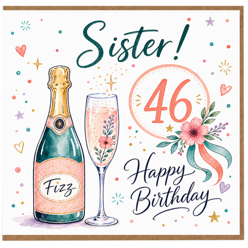 Sister 46th Birthday Card, Happy Birthday Card