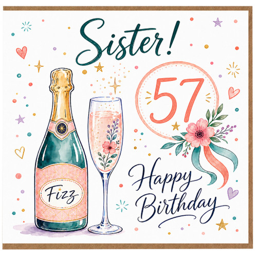 Sister 57th Birthday Card, Happy Birthday Sister Card