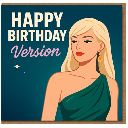 Happy Birthday Card - Elegant Glam Woman Illustration, Bold Typography on Teal - Fashion-Inspired Design for Her, Friend, Sister or Mum