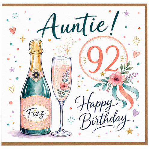 Auntie 92nd Birthday Card, Happy Birthday Card for Auntie