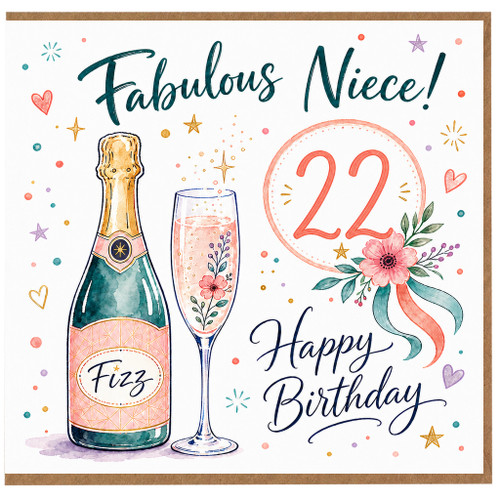 Niece 22nd Birthday Card, Fabulous 22 Happy Birthday