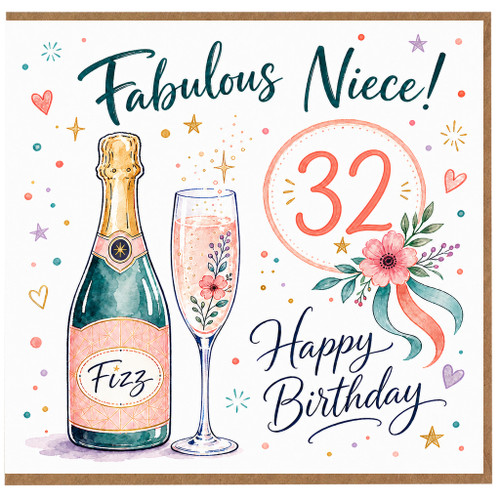 Niece 32nd Birthday Card, Fabulous Niece Happy Birthday Card