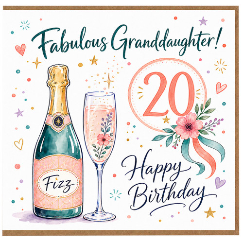 20th Birthday Card for Granddaughter, Fabulous Granddaughter Happy Birthday Card