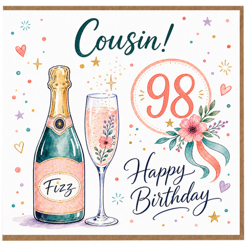 98th Birthday Card for Cousin, Happy Birthday Card
