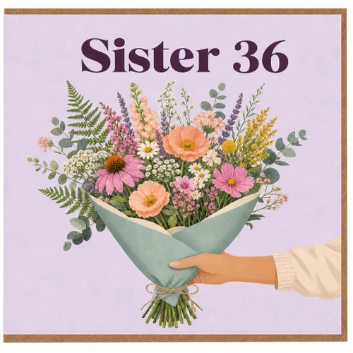 Sister 36th Birthday Card, Floral Bouquet Card for Sister
