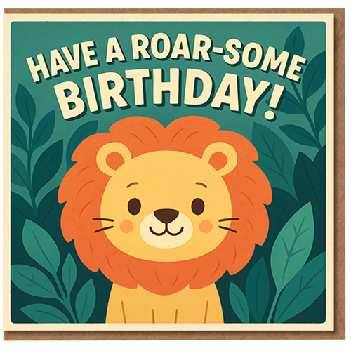 Roar-some Lion Birthday Card - Cute Jungle Animal Pun with 'Have a Roar-some Birthday!' Message, Fun Kids Birthday Card