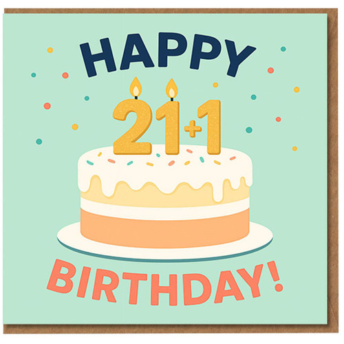 Funny 22nd Birthday Card - 'Happy 21+1 Birthday!' Cake with Sprinkles and Candles - Humorous Celebration Card for Him or Her