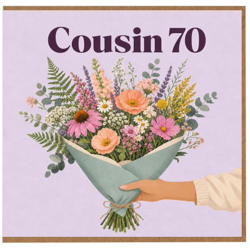 Cousin 70th Birthday Card, Floral Bouquet Design