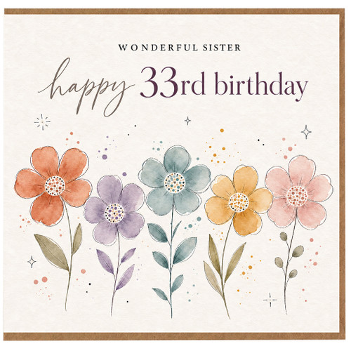 Sister 33rd Birthday Card, Wonderful Sister Floral Birthday Card
