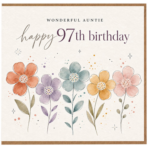 Wonderful Auntie 97th Birthday Card, Floral 97th Birthday Card for Auntie