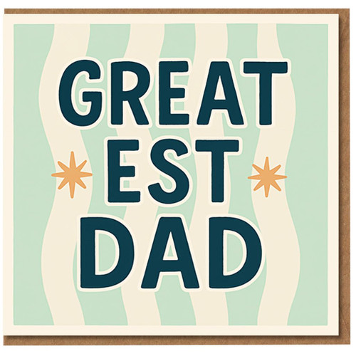 Dad Birthday Card - GREATEST DAD Retro Wavy Mint and Cream Design with Starbursts, Bold Teal Lettering