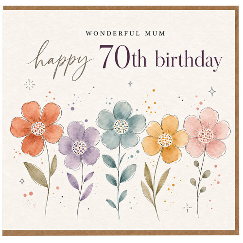 Wonderful Mum 70th Birthday Card, Floral Happy 70th Birthday Card for Mum