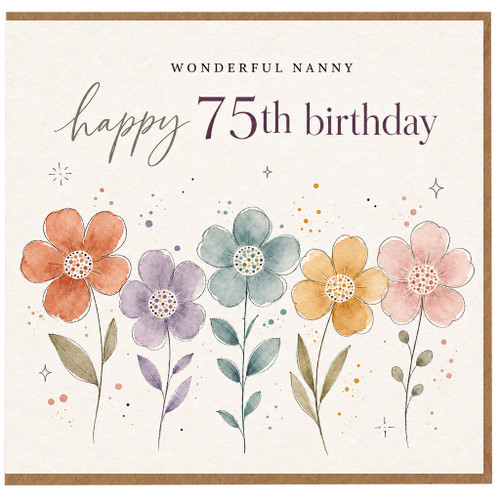 Nanny 75th Birthday Card, Happy 75th Birthday Floral Card