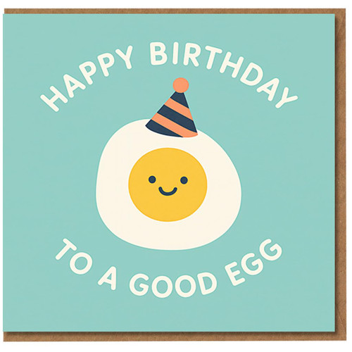 Happy Birthday to a Good Egg Card - Cute Pun with Smiling Fried Egg in Party Hat - Funny Birthday Card for Friends, Family or Colleagues