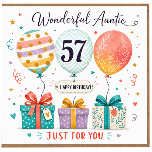 57th Birthday Card for Auntie, Wonderful Auntie Happy Birthday Card