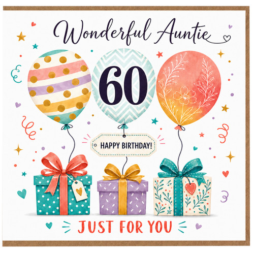 60th Birthday Card for Auntie, Wonderful Auntie Birthday Card, Happy 60th Birthday Card