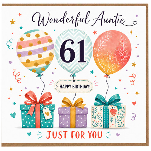 Auntie 61st Birthday Card, Wonderful Auntie Happy Birthday Card, Just For You