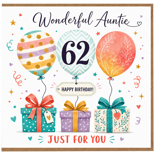 Auntie 62nd Birthday Card, Wonderful Auntie Happy Birthday Just For You