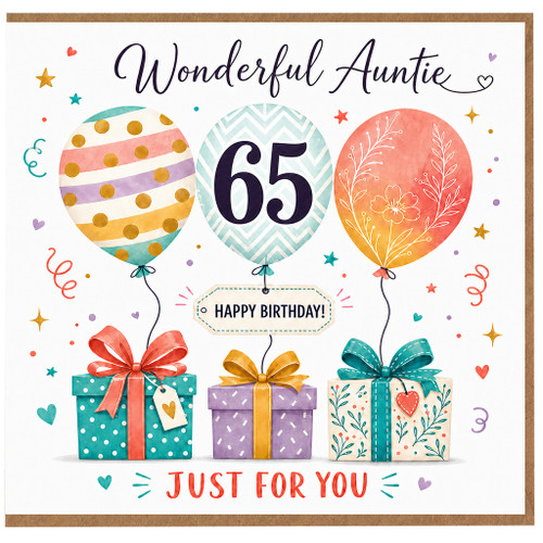 65th Birthday Card for Auntie, Wonderful Auntie Happy Birthday Card, Just For You