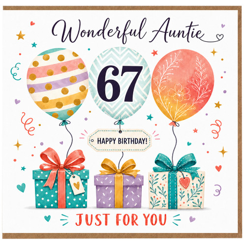 67th Birthday Card for Auntie, Wonderful Auntie Happy Birthday Just For You