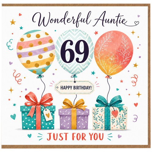 69th Birthday Card for Auntie, Wonderful Auntie Happy Birthday Card