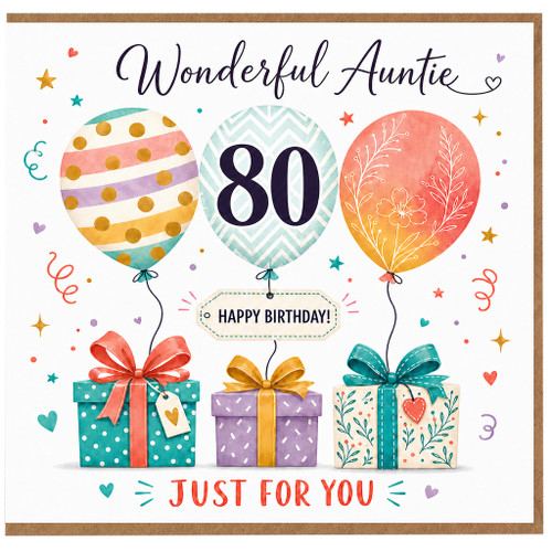 80th Birthday Card for Auntie, Wonderful Auntie Happy Birthday Card
