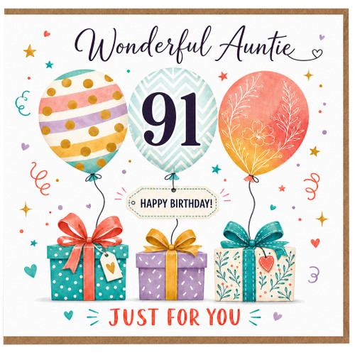 91st Birthday Auntie Card, Wonderful Auntie Happy Birthday Just For You Card