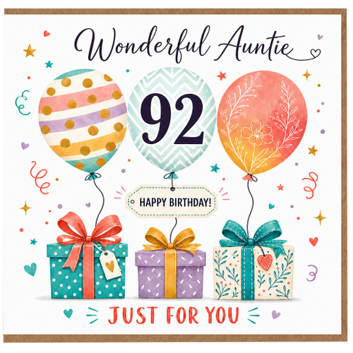 92nd Birthday Card for Auntie, Wonderful Auntie Happy Birthday Card