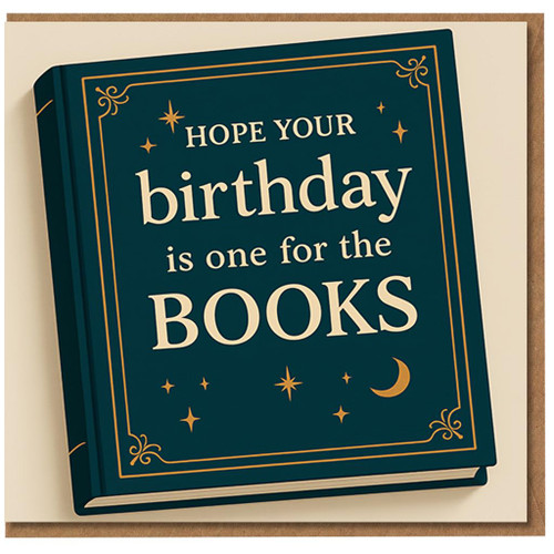 Birthday Card for Book Lovers - 'Hope Your Birthday Is One for the Books' Classic Book Cover Design with Stars and Moon - Funny Pun Card for Readers, Friends & Family