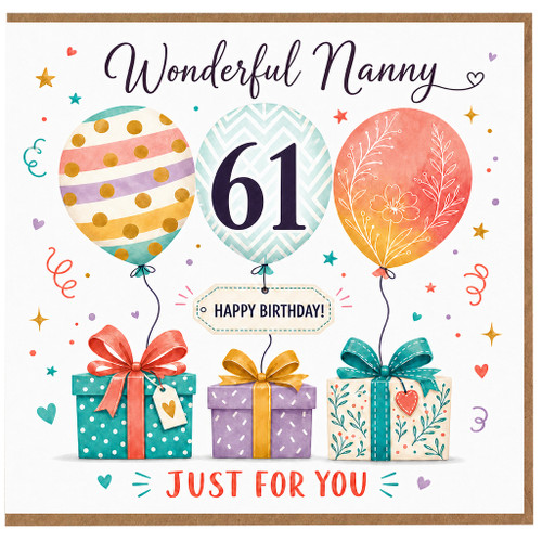 Nanny 61st Birthday Card, Wonderful Nanny Happy Birthday Just For You Balloon Design