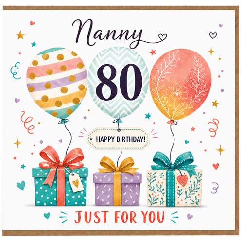 Nanny 80th Birthday Card, Happy Birthday Just For You Gift Card