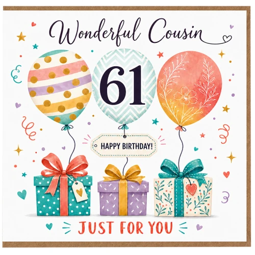 61st Birthday Card for Cousin, Wonderful Cousin Happy Birthday Just for You Card