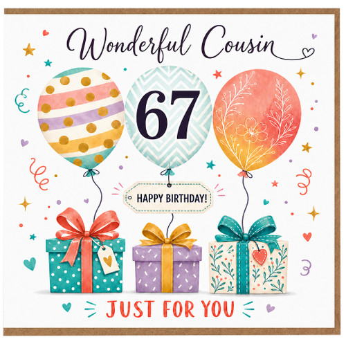 67th Birthday Card for Cousin, Wonderful Cousin Happy Birthday Card