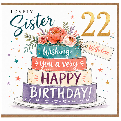 Sister 22nd Birthday Card, Lovely Sister Happy Birthday Card