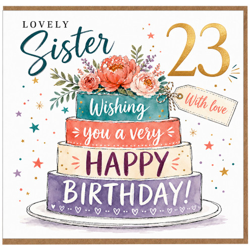 23rd Birthday Card for Sister, Lovely Sister Happy Birthday Card