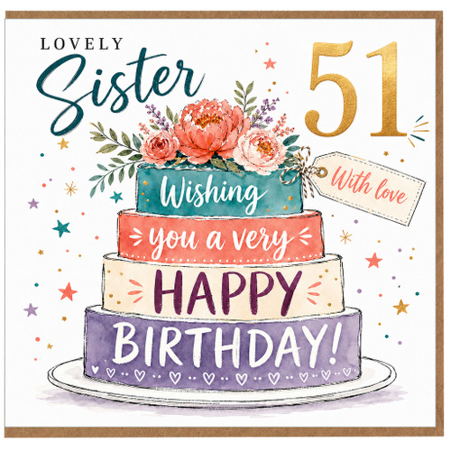 Sister 51st Birthday Card, Lovely Sister Happy Birthday Card