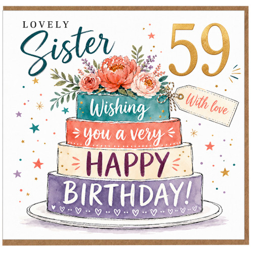 Sister 59th Birthday Card, Lovely Sister Happy Birthday Card