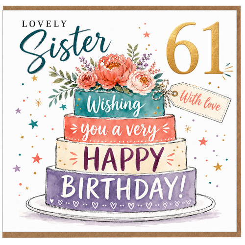 Sister 61st Birthday Card, Lovely Happy Birthday Card With Love