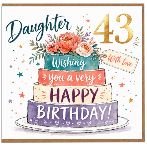 Daughter 43rd Birthday Card, Happy Birthday Cake Design Card With Love