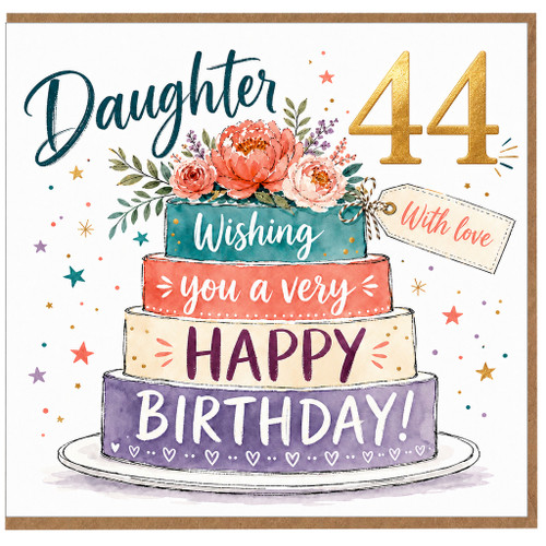 Daughter 44th Birthday Card, Floral Cake Happy Birthday Card