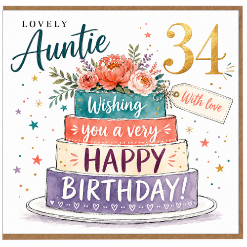 Auntie 34th Birthday Card, Lovely Auntie Happy Birthday Card