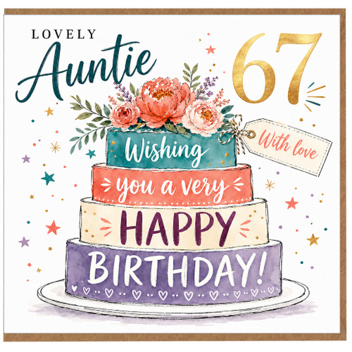 67th Birthday Card for Auntie, Lovely Auntie Happy Birthday Cake Card