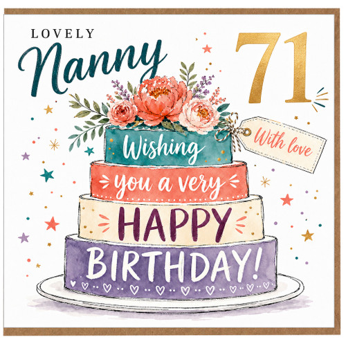 Nanny 71st Birthday Card, Lovely Floral Cake Design