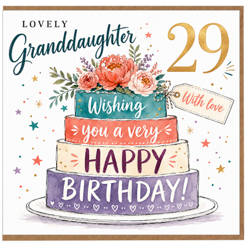 29th Birthday Card for Granddaughter, Lovely Happy Birthday Cake Design
