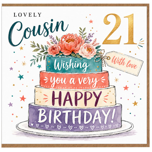 Cousin 21st Birthday Card, Lovely With Love Wishing You a Very Happy Birthday Card