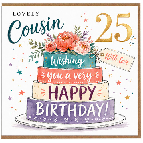 25th Birthday Card for Cousin, Lovely With Love Birthday Card