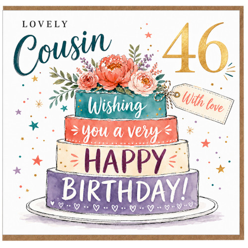Cousin 46th Birthday Card, Lovely With Love Happy Birthday Cake Design