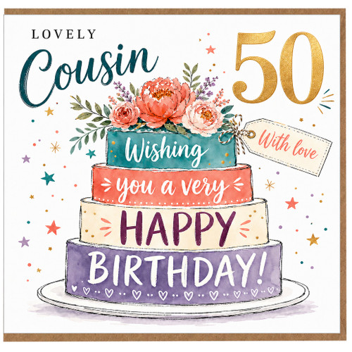 50th Birthday Cousin Card, Lovely Cousin Happy Birthday Card