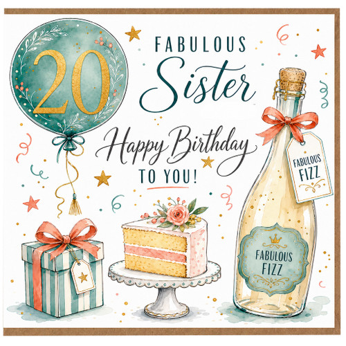 20th Birthday Card for Sister, Fabulous Sister Happy Birthday To You